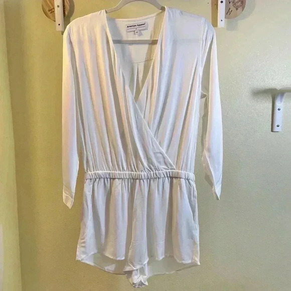 American Apparel Women Sz Small White Viscose Long Sleeve Crossfront Romper NWOT - Picture 4 of 11